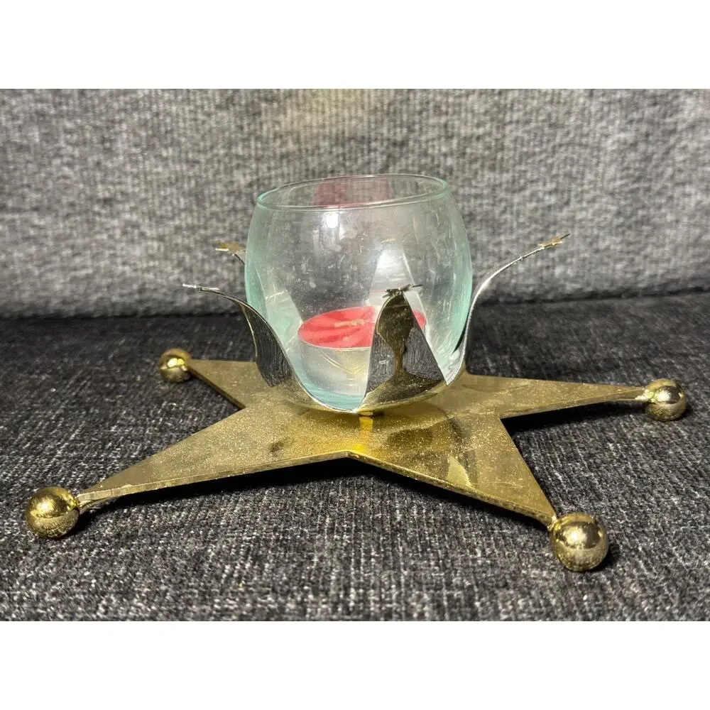 Vintage Dept. 56 Silver & Gold Tone Star Candle Holder With Votive Cup